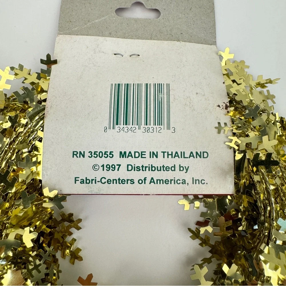 Vtg 1997 25ft Gold Snowflake Garland Wired Santas Workbench Fabri Centers of USA